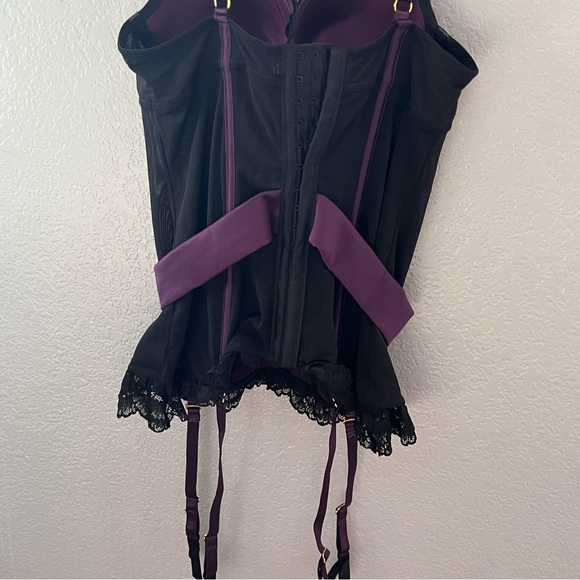 Lovehoney black & purple underwire, padded basque set w/lace thong; sz l nwot - Picture 14 of 14